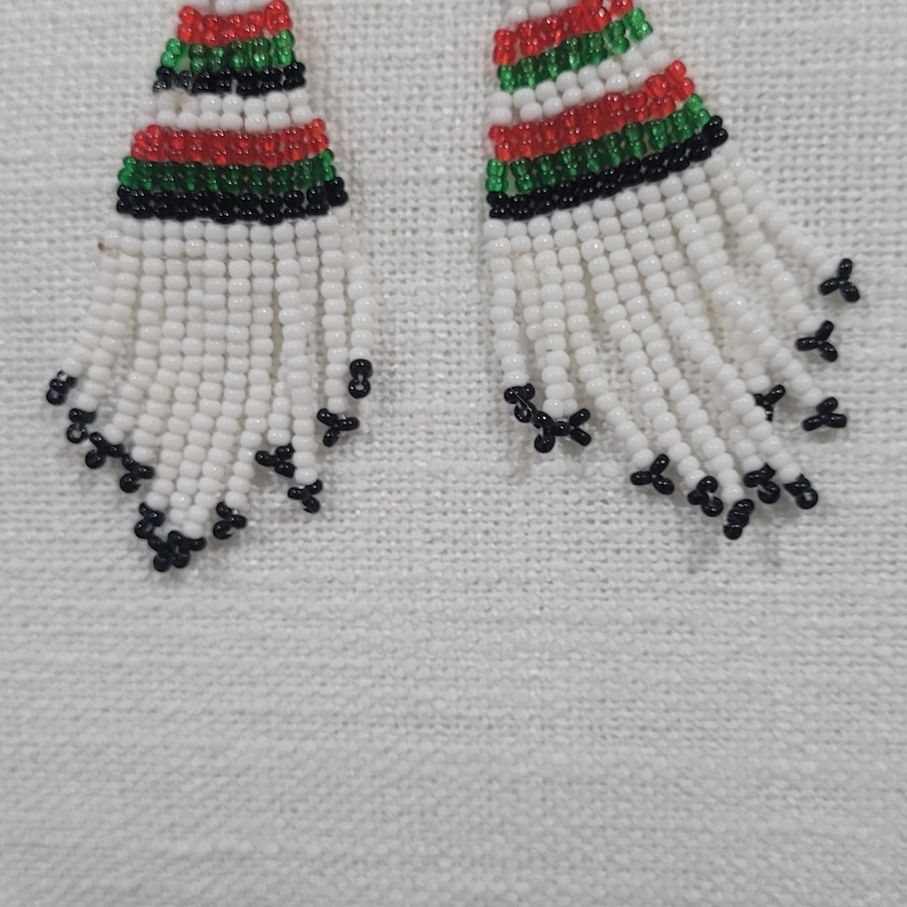 Elegant Beaded Drop Earrings - Black, White, Red, Green